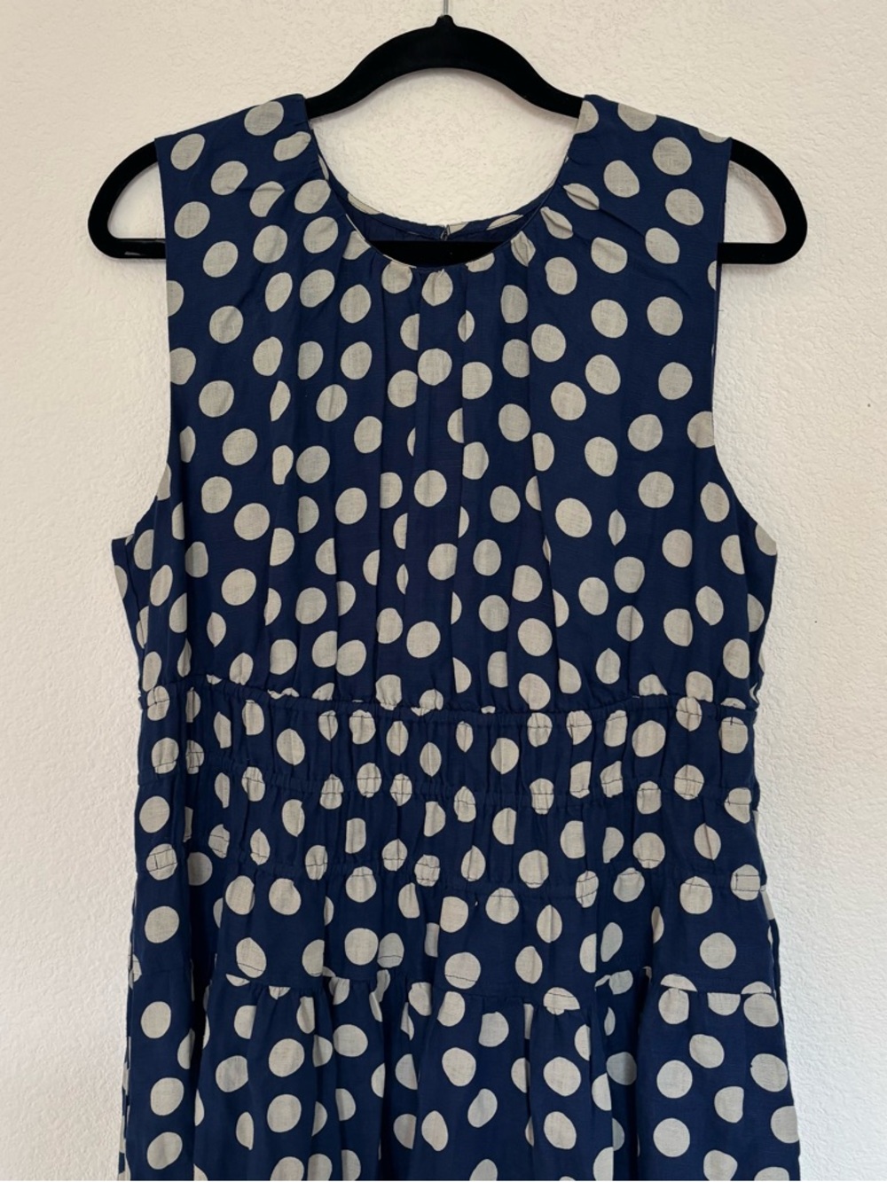 J. Crew Navy and White Polka Dot Sleeveless Midi Dress - Picture 3 of 9